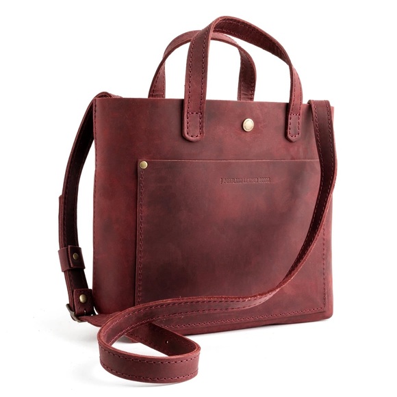 Portland Leather Goods Mini Crossbody Tote in Merlot - Picture 2 of 7